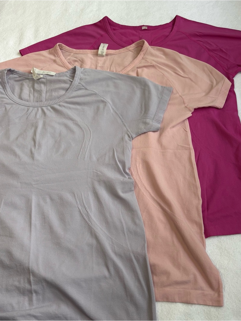 lululemon Set of Short Sleeve Crewneck Top in Lavender, Blush, Fuchsia